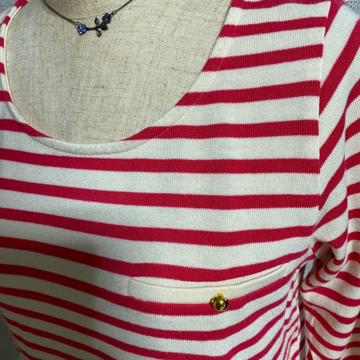 chocol raffine robe ショコラフィネローブ トップス カットソー ボーダー レディース 七分袖 七分丈 七分 ピンク_画像3