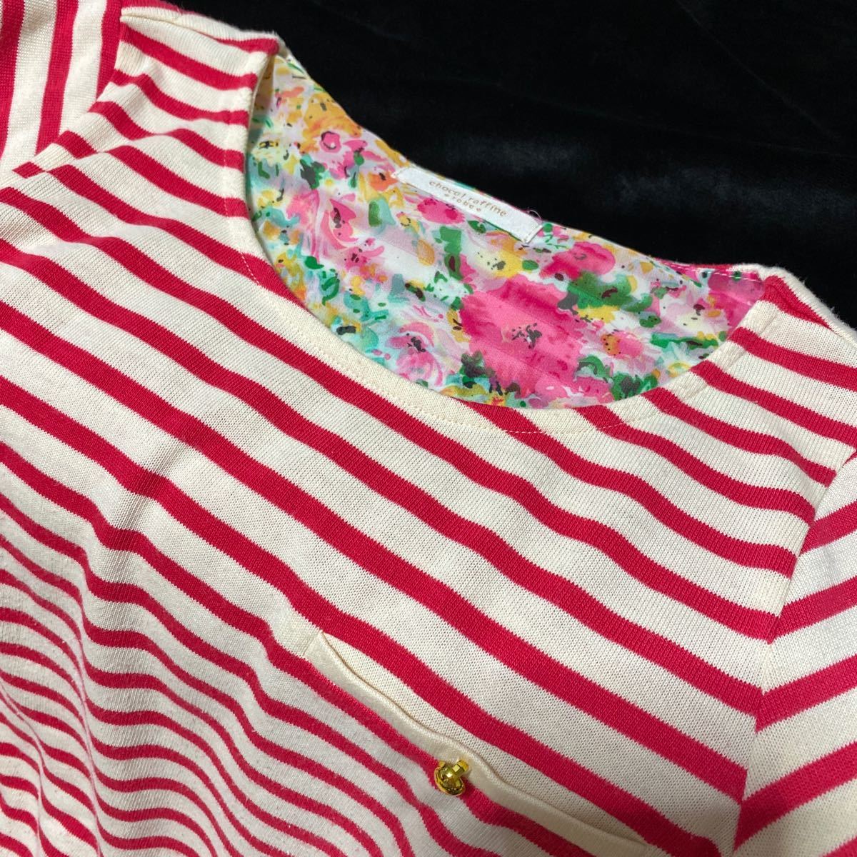 chocol raffine robe ショコラフィネローブ トップス カットソー ボーダー レディース 七分袖 七分丈 七分 ピンク_画像4