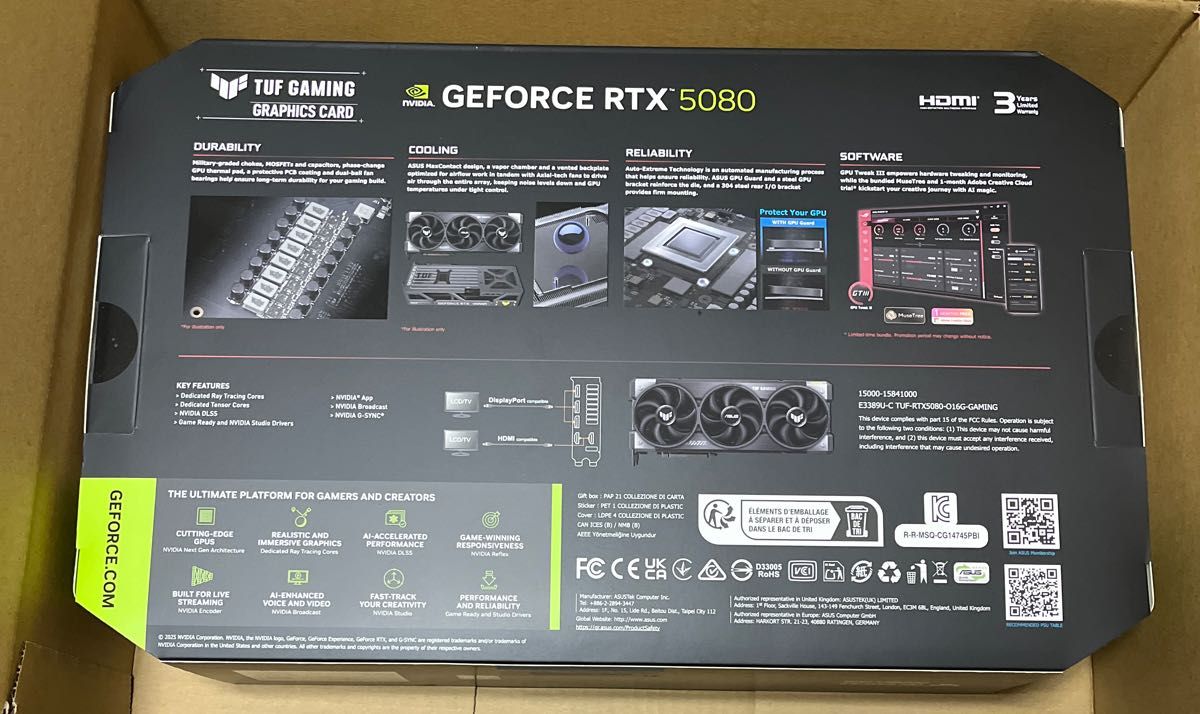 ASUS NVIDIA GeForce RTX 5080 ビデオカード TUF-RTX5080-O16G ASUS NVIDIA GeForce RTX 5080 ビデオカード TUF-RTX5080-O16G