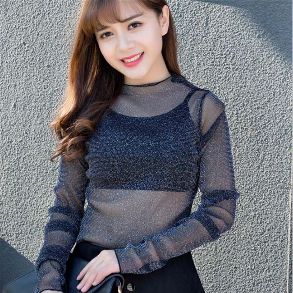 白と黒2枚セット インナー レディース シースルー トップス セクシー|PayPayフリマ シースルーネック白黒2枚セット