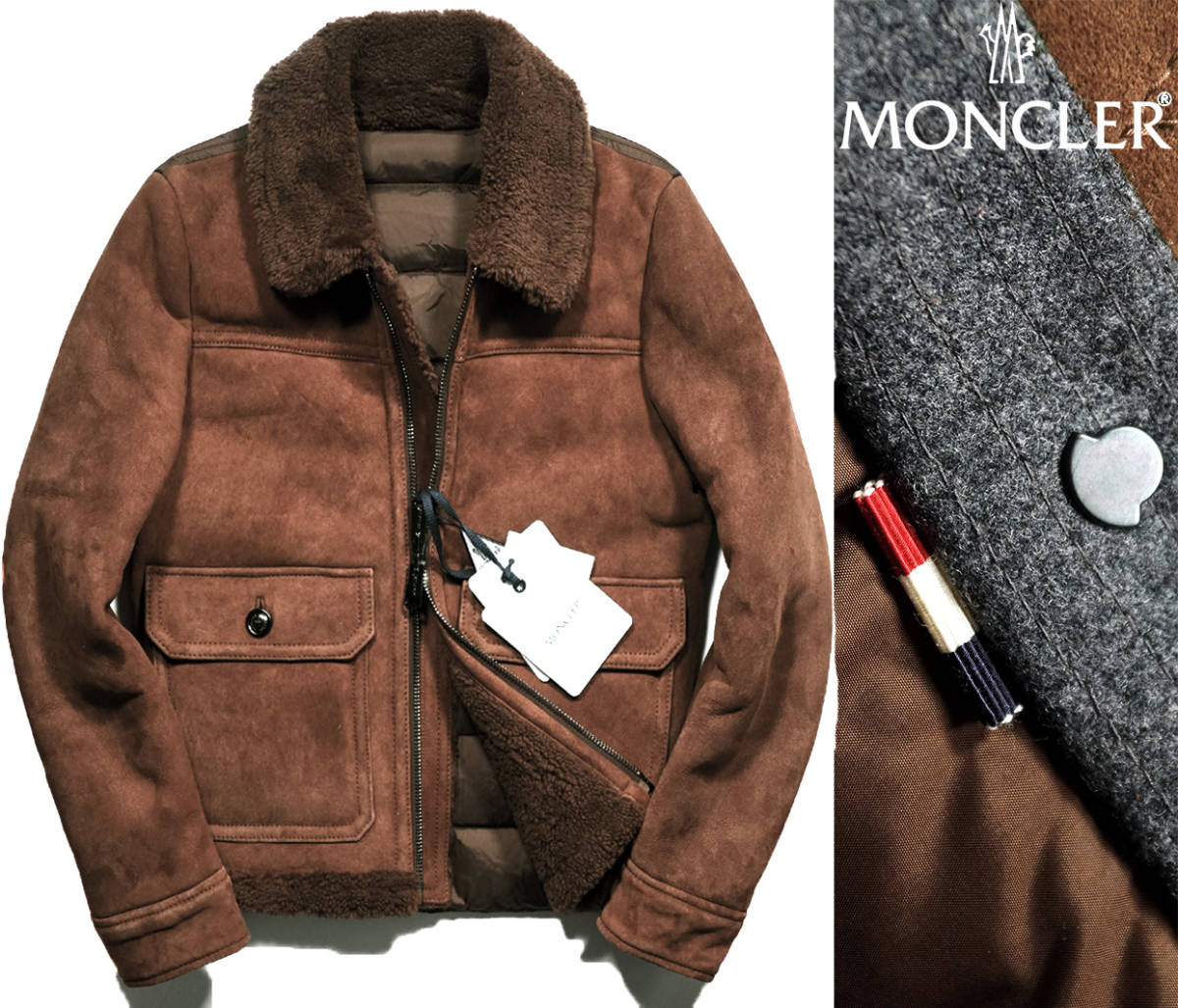 新品61.8万【 MONCLER モンクレール】18-19FW/最上級ムートンレザーミリタリーフライトダウンジャケット2/DORIAN/日本サイズM-L相当/TC