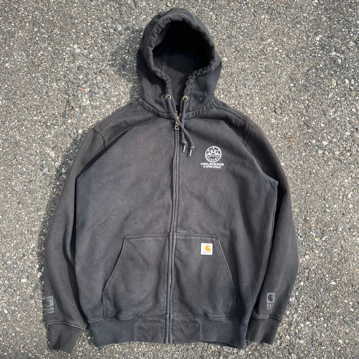 Carhartt 企業 フルジップパーカー フェード メキシコ製 撥水 機能 黒 サンフェード イベント フーディ usa古着