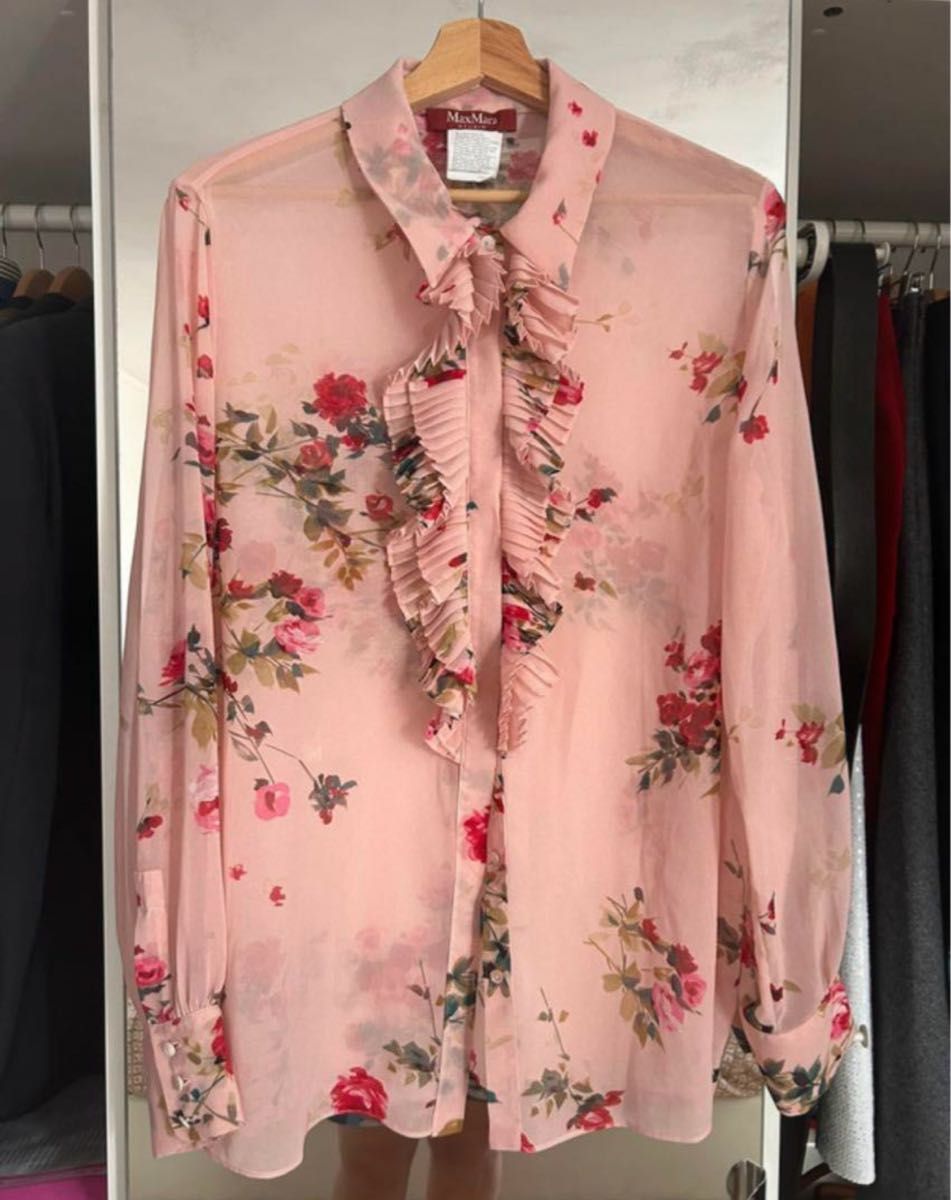 MaxMara studio フラワープリント フリルシャツ 44/XL 長袖 MaxMara studio フラワープリント フリルシャツ 44/XL 長袖