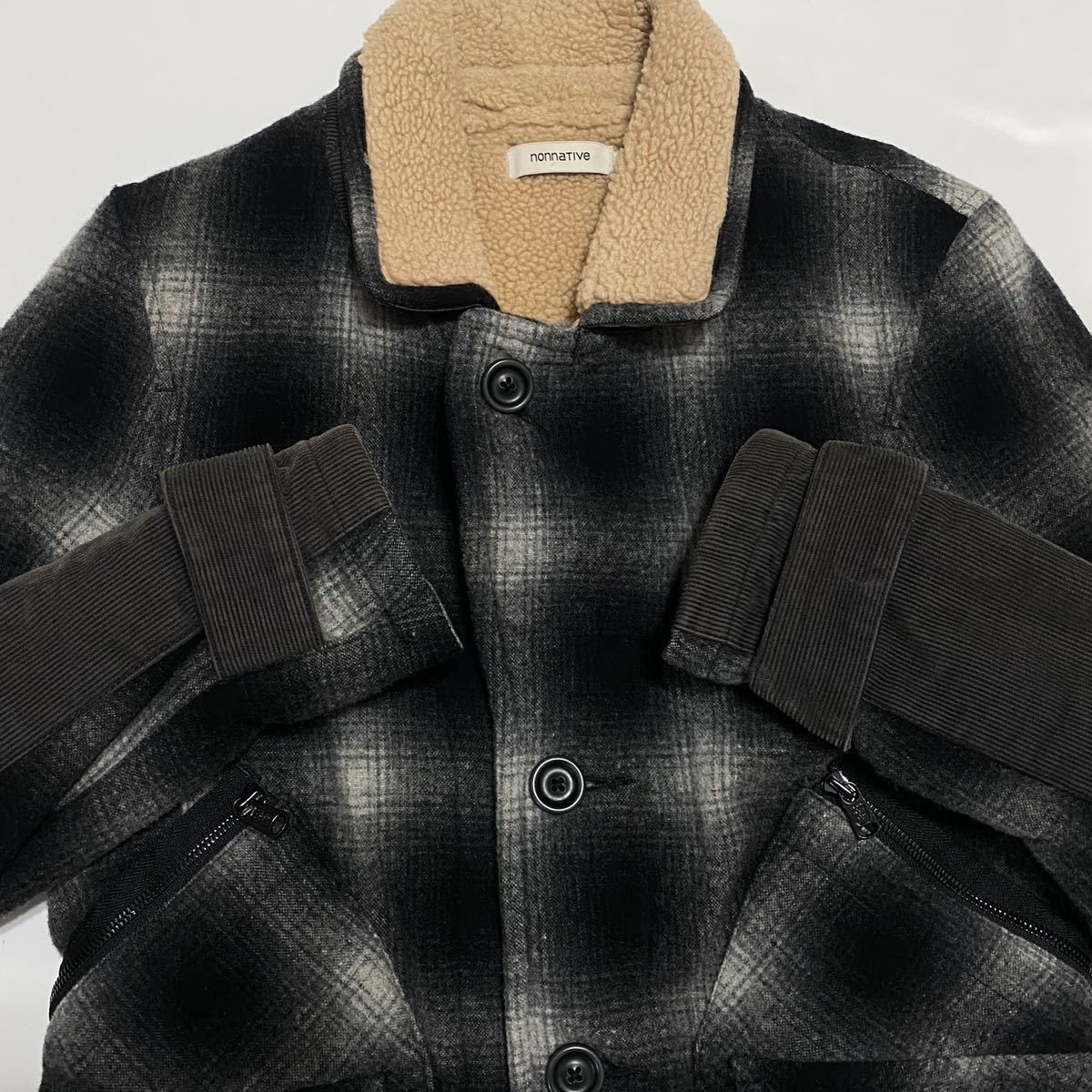 即決★nonnative ノンネイティブ★サイズ【1】チェックブルゾン ジャケット コート ボア コーデュロイ ハンティングデザイン