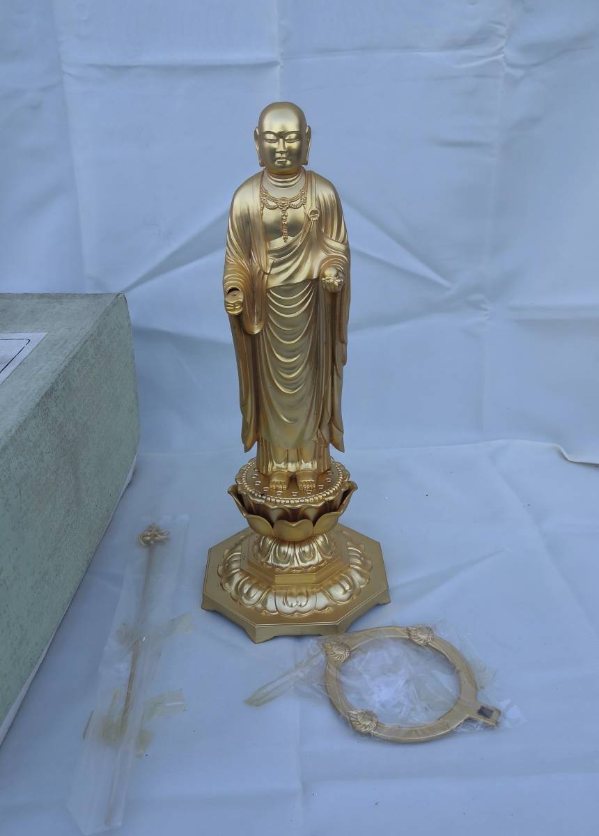最新エルメス 鋳造仏像 地蔵菩薩像 （金メッキ）重さ約3.5kg高さ約30cm秀雲作の銘があります 仏像
