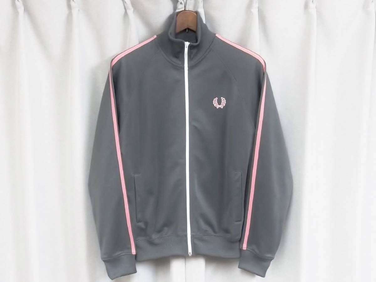 ◆FRED PERRY フレッドペリー トラックトップ ジャージ ジャケット XS グレー ピンク PORTUGAL ポルトガル製 古着女子にオススメ  Y2K 90s