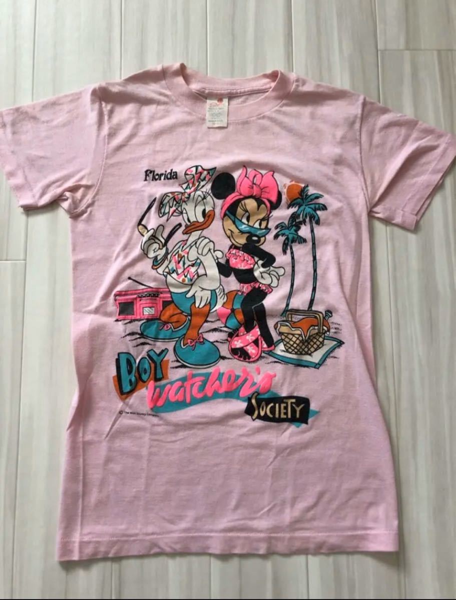 ブラウン×ピンク ヴィンテージディズニーミニーマウスTシャツ ピンクL