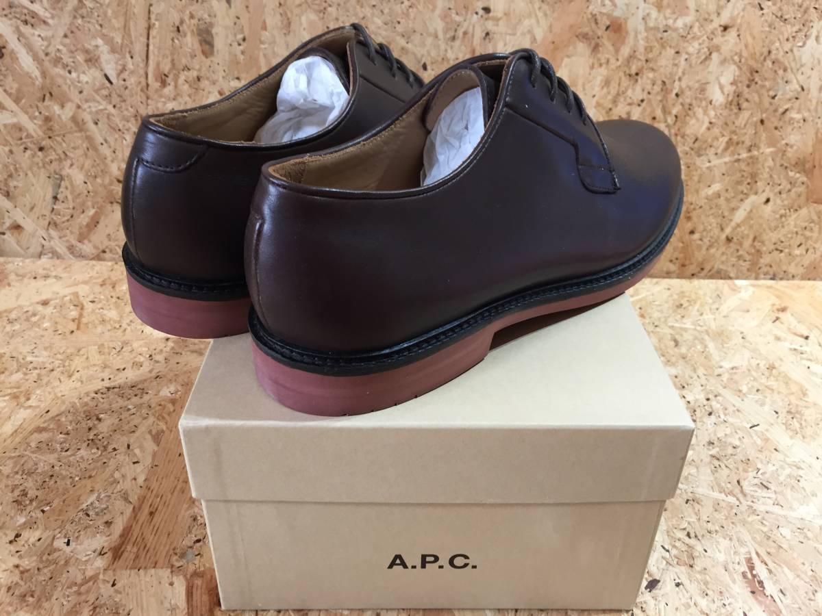 APC DERBIES プレーントゥ レザー シューズ 靴 44 牛革 ポルトガル製 MARRON ブラウン_画像2
