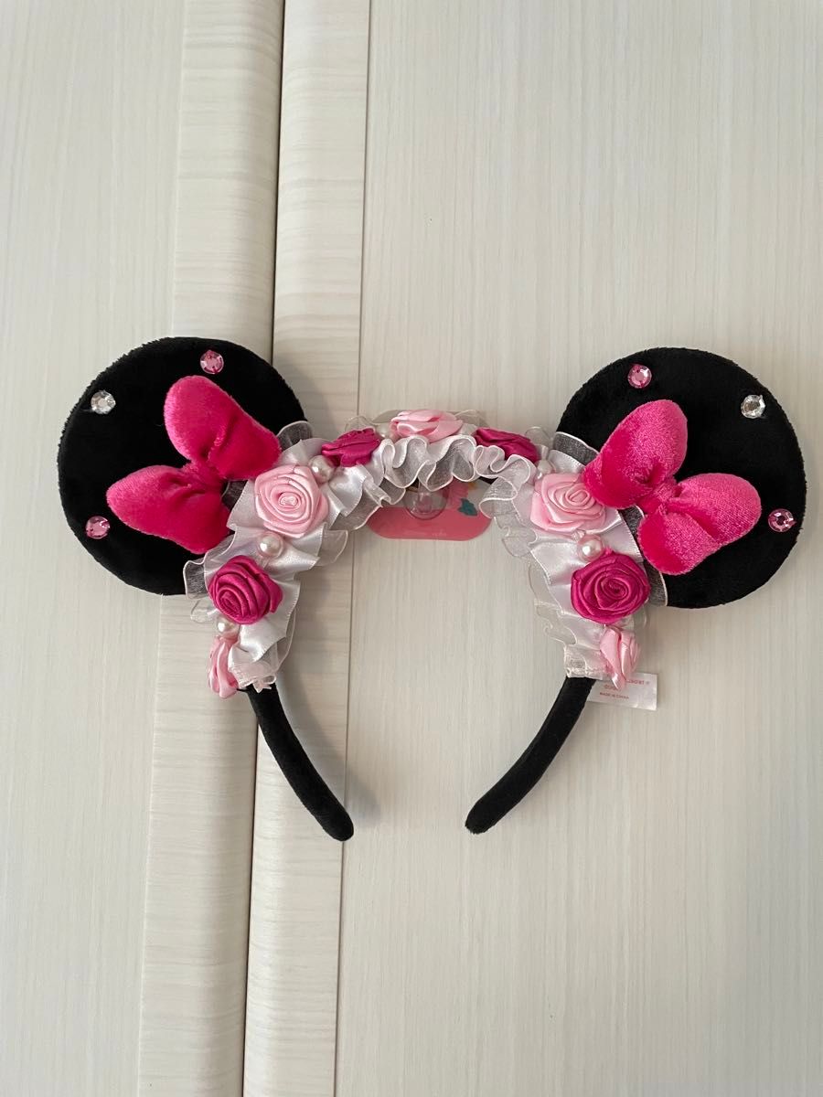 ディズニー ミニー カチューシャ ピンク リボン 花 レース ディズニー ミニー カチューシャ ピンク リボン 花 レース