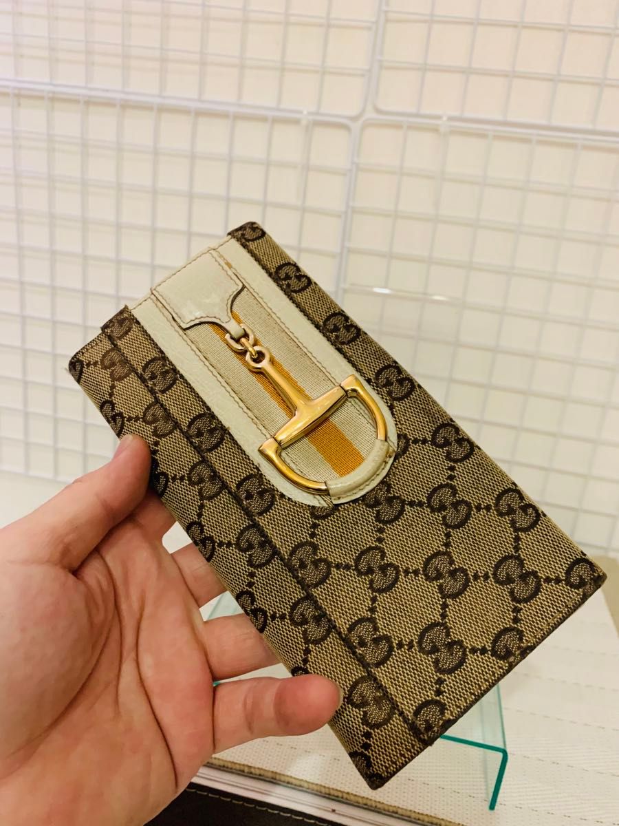 まあまあ美品】GUCCI グッチ GGキャンバス 長財布 レザー まあまあ美品】GUCCI グッチ GGキャンバス 長財布 レザー