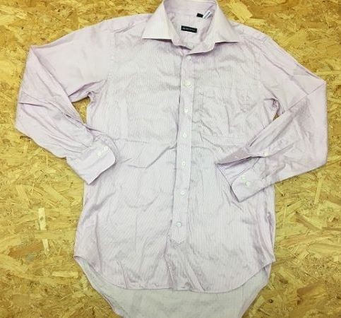 THE SUIT COMPANY ザ・スーツカンパニー サイズ39/83 メンズ ドレスシャツ ストライプ×ドット柄 胸ポケット付き 長袖 ライトパープル 薄紫_画像1