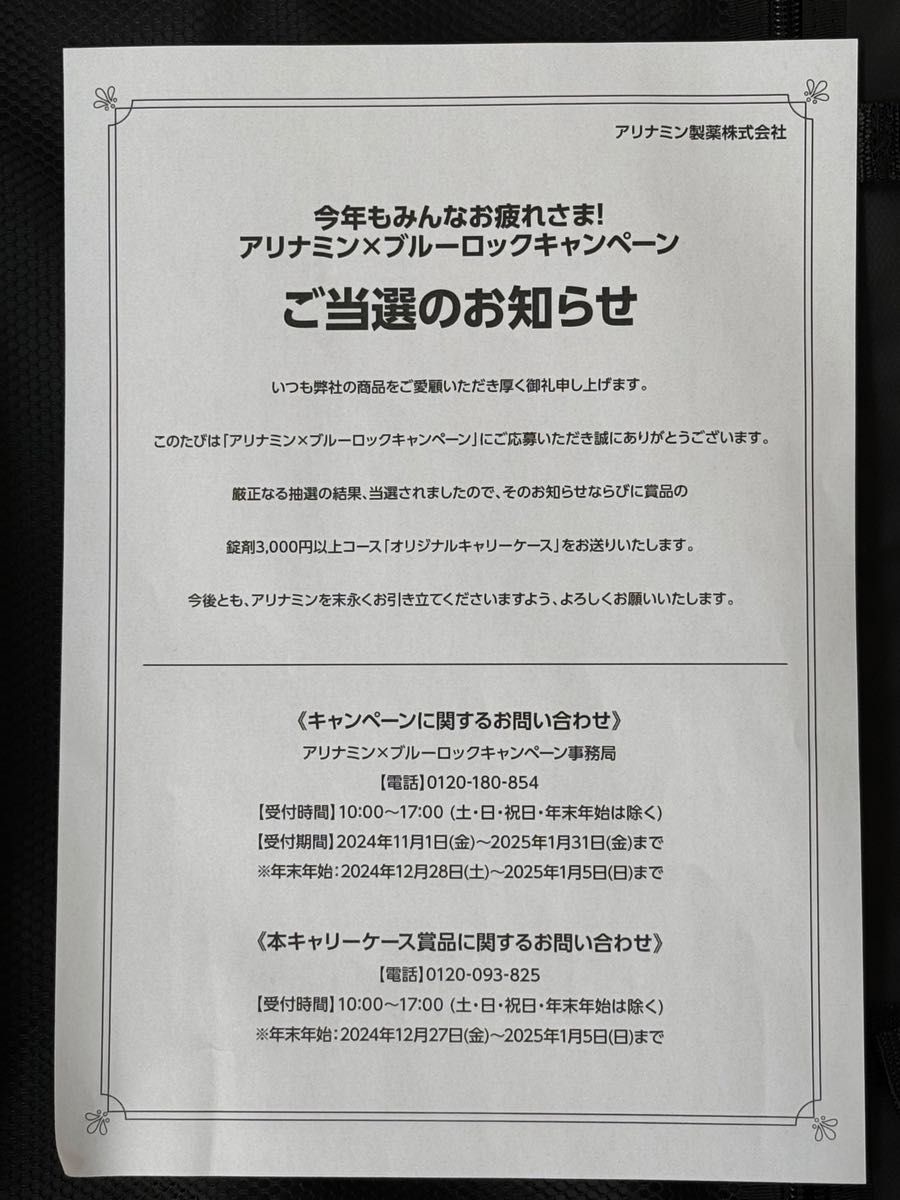 新品未使用】ブルーロック オリジナルキャリーケース アリナミン 新品未使用】ブルーロック オリジナルキャリーケース アリナミン