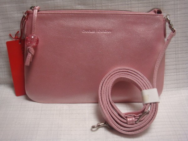 * новый товар * Charles Jourdan / симпатичный небольшая сумочка, сумка наклонный .. ширина длина / телячья кожа ламе розовый 