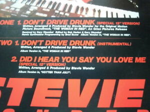 国内盤・レアホワイトプロモ！Stevie Wonder / Don't Drive Drunk (Special 12" Version) / Did I Hear You Say You Love Me / 1985_画像3