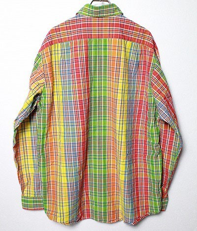 00's ポロ ラルフローレン マドラスチェック コットンシャツ (XL) ポニー刺繍無し Polo RalphLauren 00年代 旧タグ オールドの画像3