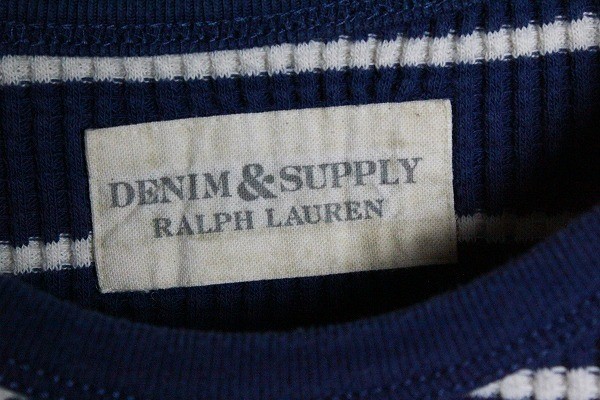 ラルフローレン デニム&サプライ DENIM&SUPPLY ボーダー サーマルシャツ 青 白 (L位) サーマルロンT ワッフル