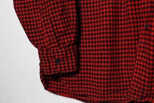 USA製 90's LLビーン ギンガムチェック ウールシャツ (L) 赤ｘ黒 90年代 アメリカ製 旧タグ LLBEAN_画像6