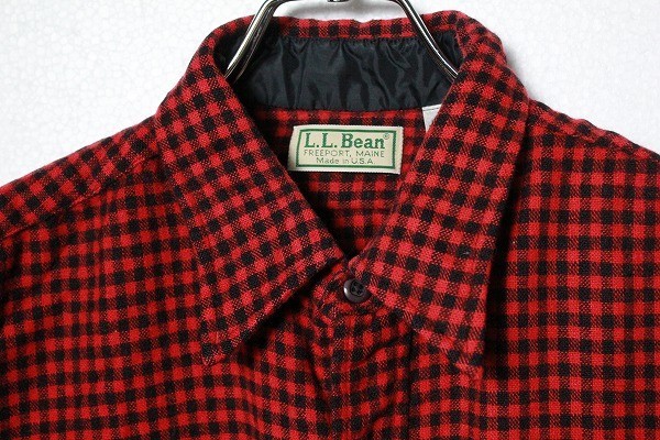 USA製 90's LLビーン ギンガムチェック ウールシャツ (L) 赤ｘ黒 90年代 アメリカ製 旧タグ LLBEAN_画像4