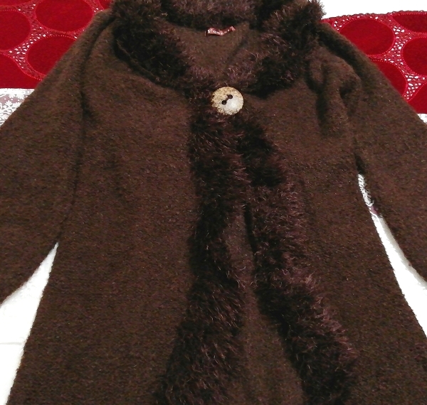  dark brown .... long large button outer garment cardigan Dark brown fluffy long large button outerwear cardigan