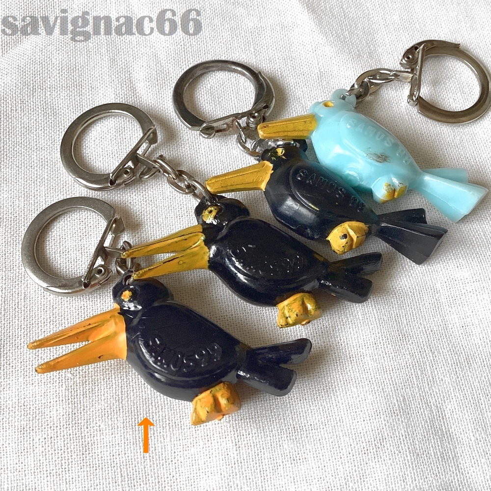 60年代 フレンチキーホルダー SAMOS99 チーズ カラス 口開き★ 60s フランス vintage 鳥 フィギュア チャーム アンティーク 昭和レトロ