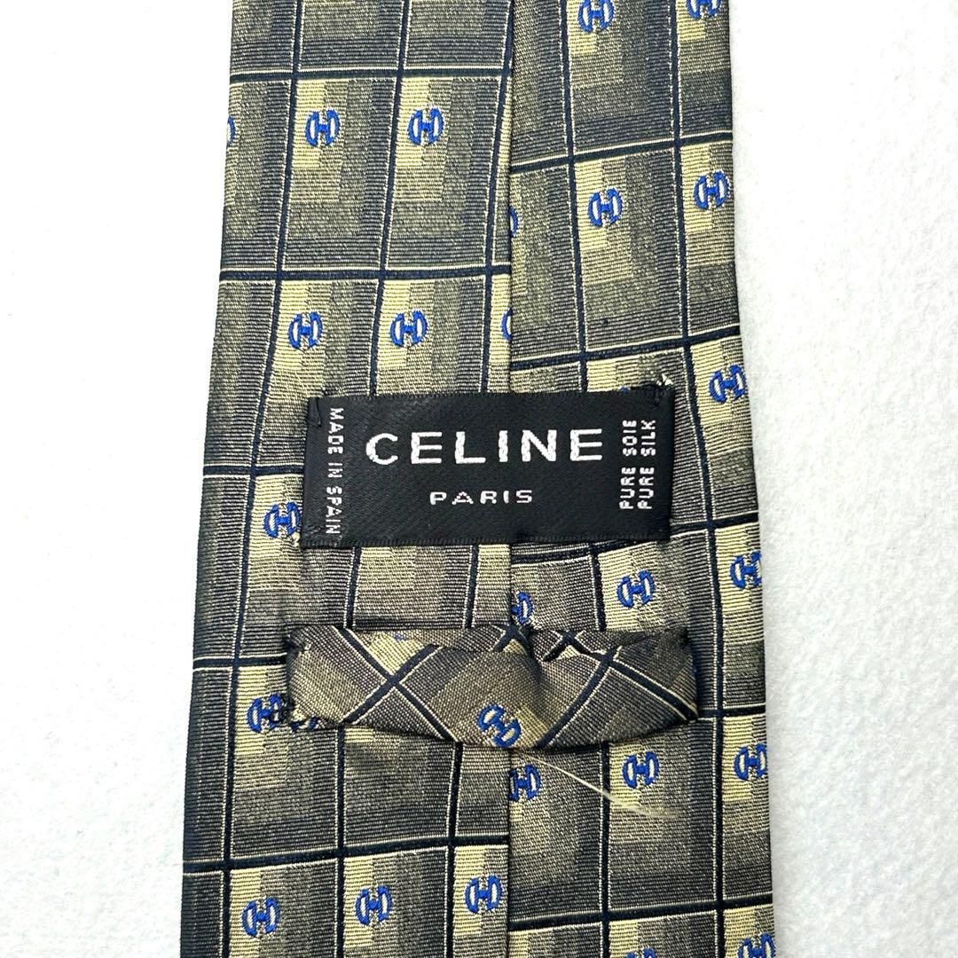 【極美品?送料無料】セリーヌ CELINE ネクタイ ホースビット スペイン制 ゴールド系 ブランドネクタイ レギュラータイ