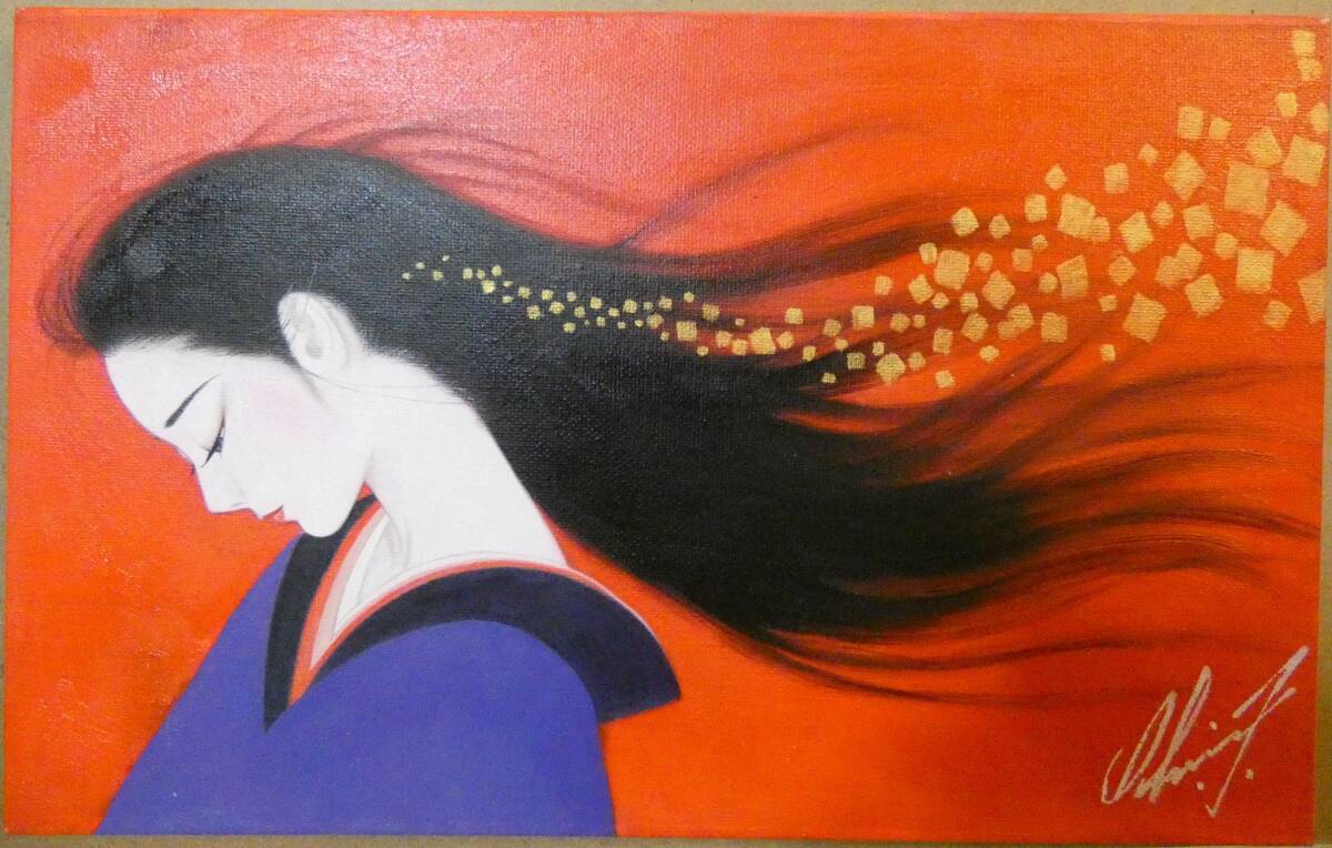 模写】油彩/ 鶴田一郎 『長髪美人 』 サインあり / 額装 M10 模写】油彩/ 鶴田一郎 『長髪美人 』 サインあり / 額装 M10