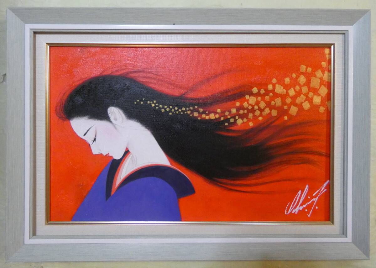 模写】油彩/ 鶴田一郎 『長髪美人 』 サインあり / 額装 M10 模写】油彩/ 鶴田一郎 『長髪美人 』 サインあり / 額装 M10