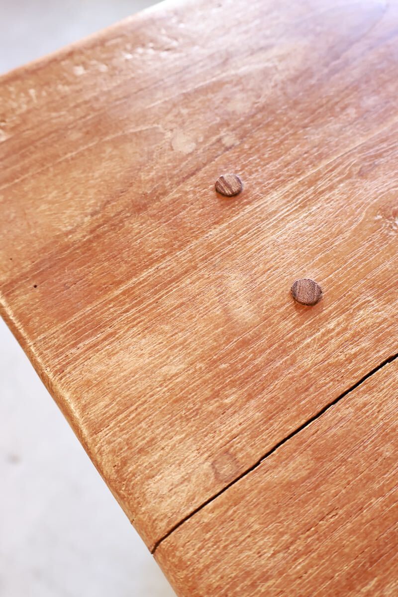 アジアン家具 無垢 古木 ダイニングテーブル 2人用 ヴィンテージ ナチュラル 木制 作業(yè)臺 陳列臺 店舗什器 カフェ ディスプレイ 08523