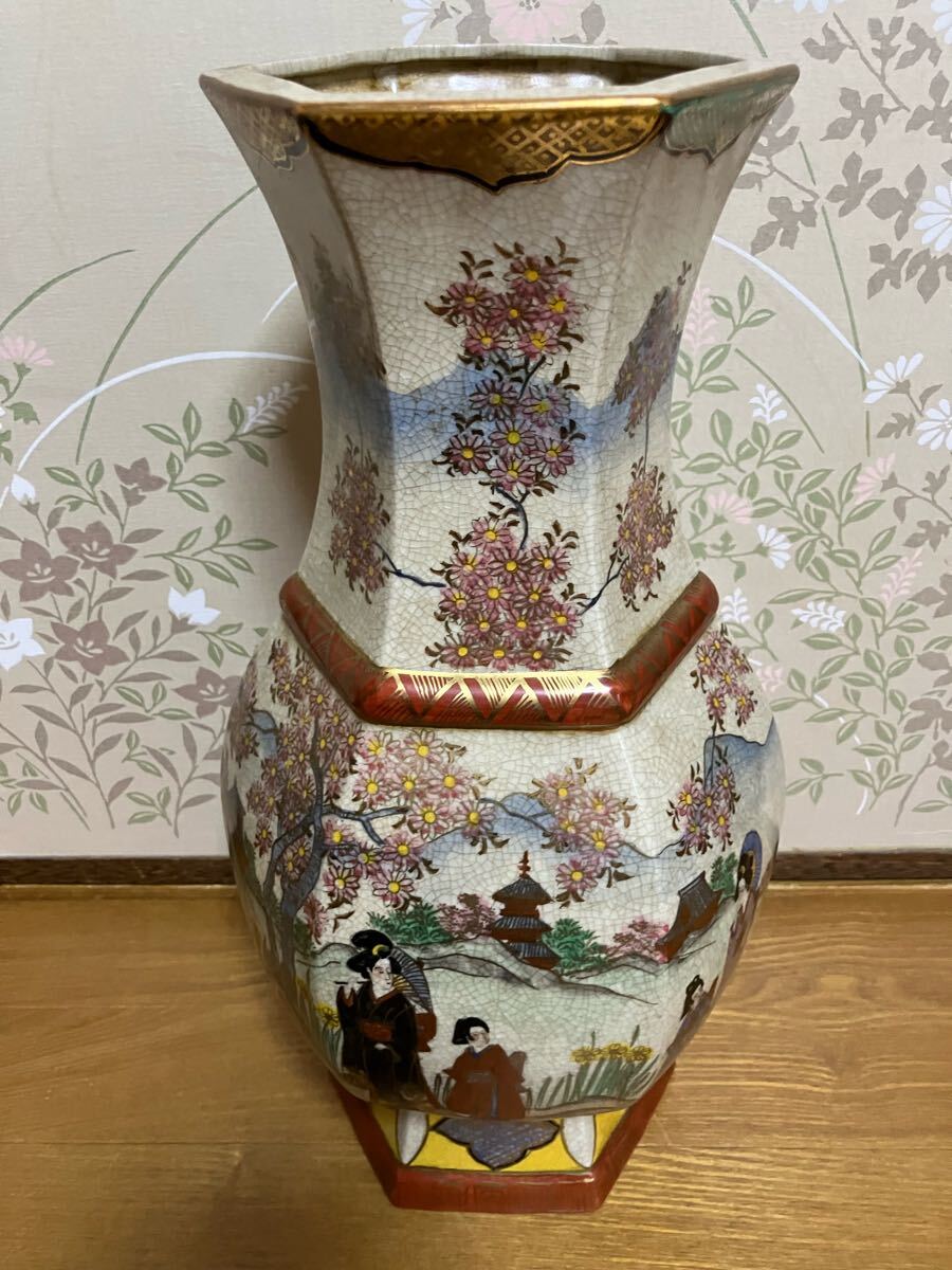 薩摩焼十字 金襴 山水人物図 花瓶 39cm 大壺 花瓶 花器 花入 古 薩摩焼十字 金襴 山水人物図 花瓶 39cm 大壺 花瓶 花器 花入 古