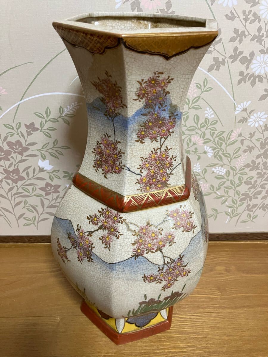 薩摩焼十字 金襴 山水人物図 花瓶 39cm 大壺 花瓶 花器 花入 古 薩摩焼十字 金襴 山水人物図 花瓶 39cm 大壺 花瓶 花器 花入 古