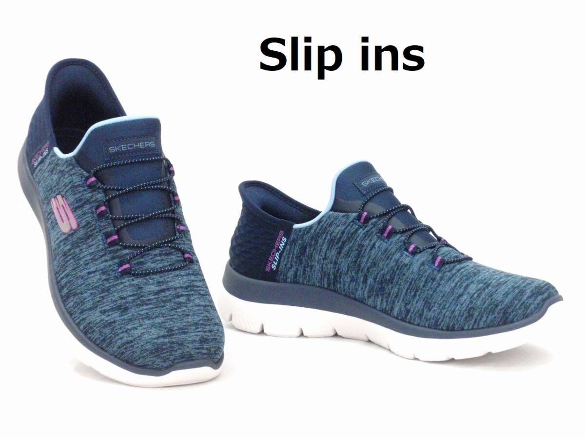 スケッチャーズ SKECHERS スリップインズ 149937W ネイビー/パープル 24.5cm(US7.5) 幅広 ワイド メモリーフォーム Slip ins MEMORY FOAM
