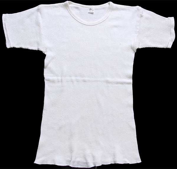 *70s Kmart хлопок короткий рукав термический рубашка натуральный L* Vintage Old внутренний нижний cut and sewn вафля неотбеленная ткань 