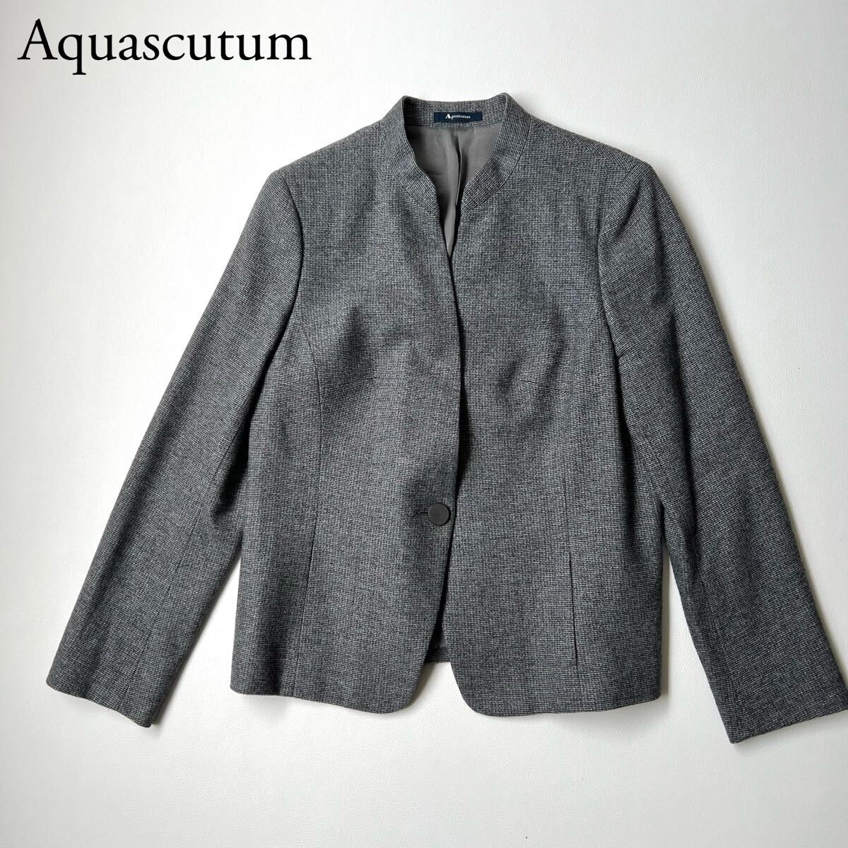 美品 Aquascutum アクアスキュータム ノーカラージャケット スタンドカラー ウールジャケット イタリア制生地使用 日本制 トップス 13