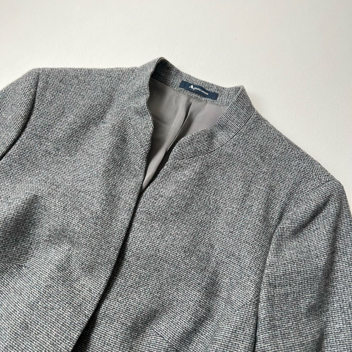 美品 Aquascutum アクアスキュータム ノーカラージャケット スタンドカラー ウールジャケット イタリア制生地使用 日本制 トップス 13