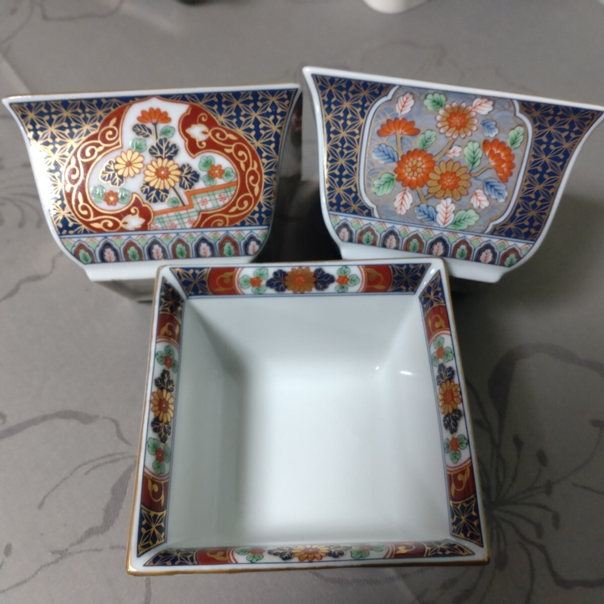 前畑陶器『庫山窯』金彩花錦絵《角小鉢5点》 ☆極美品 (小鉢 前畑陶器『庫山窯』金彩花錦絵《角小鉢5点》 ☆極美品 (小鉢