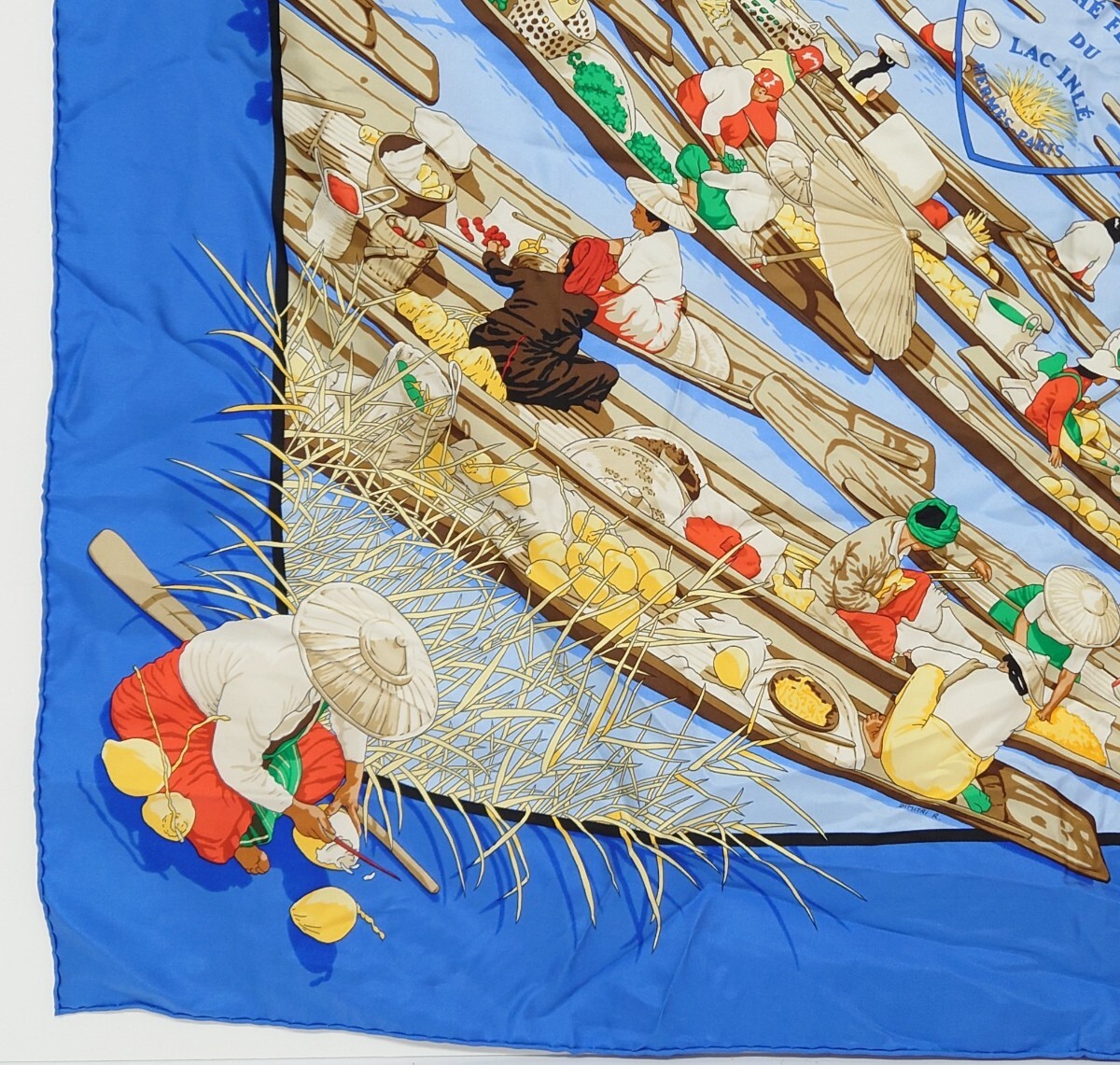 M178-3】 HERMES スカーフ カレ90 MARCHE FLOTTANT DU LAC INLE
