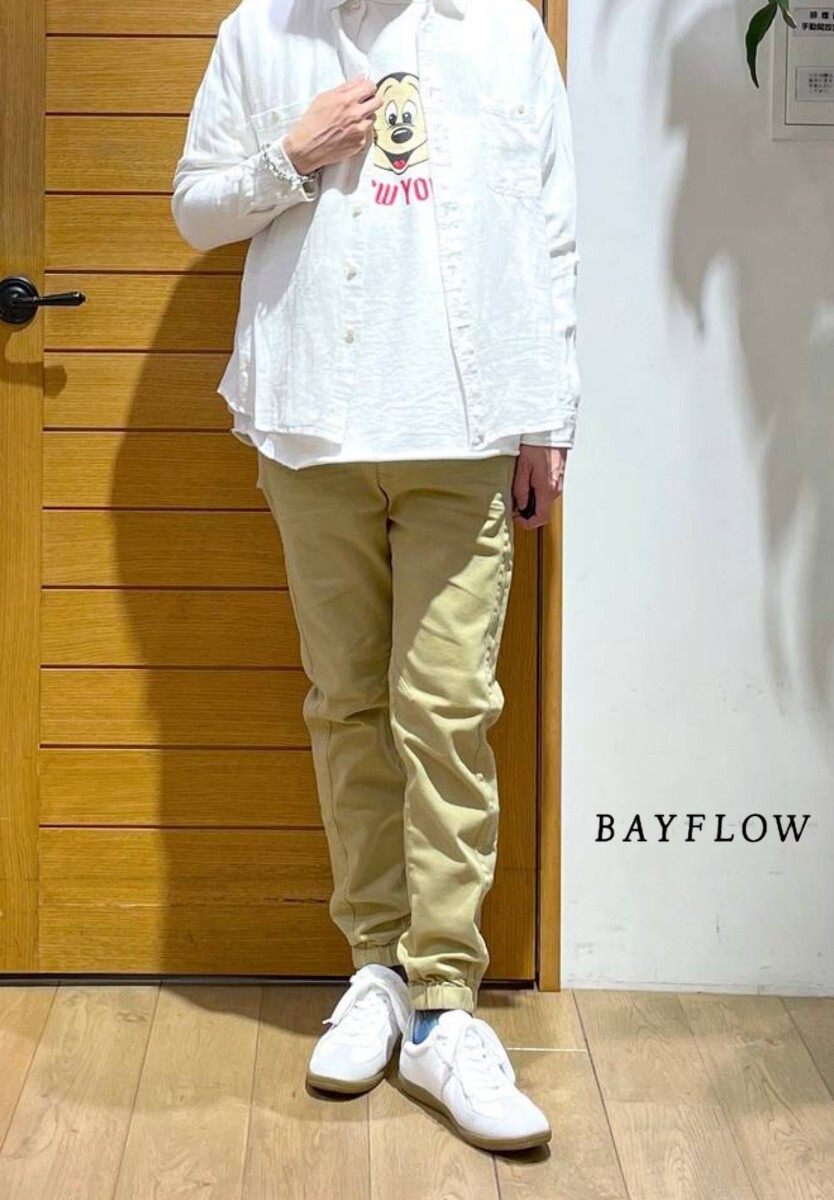 【新品】BAYFLOW Lサイズ B-FLEX ジョガーパンツ スレトレッチ イエローベージュ系 ベイフロー イージーパンツ リブ ジョグパンツ