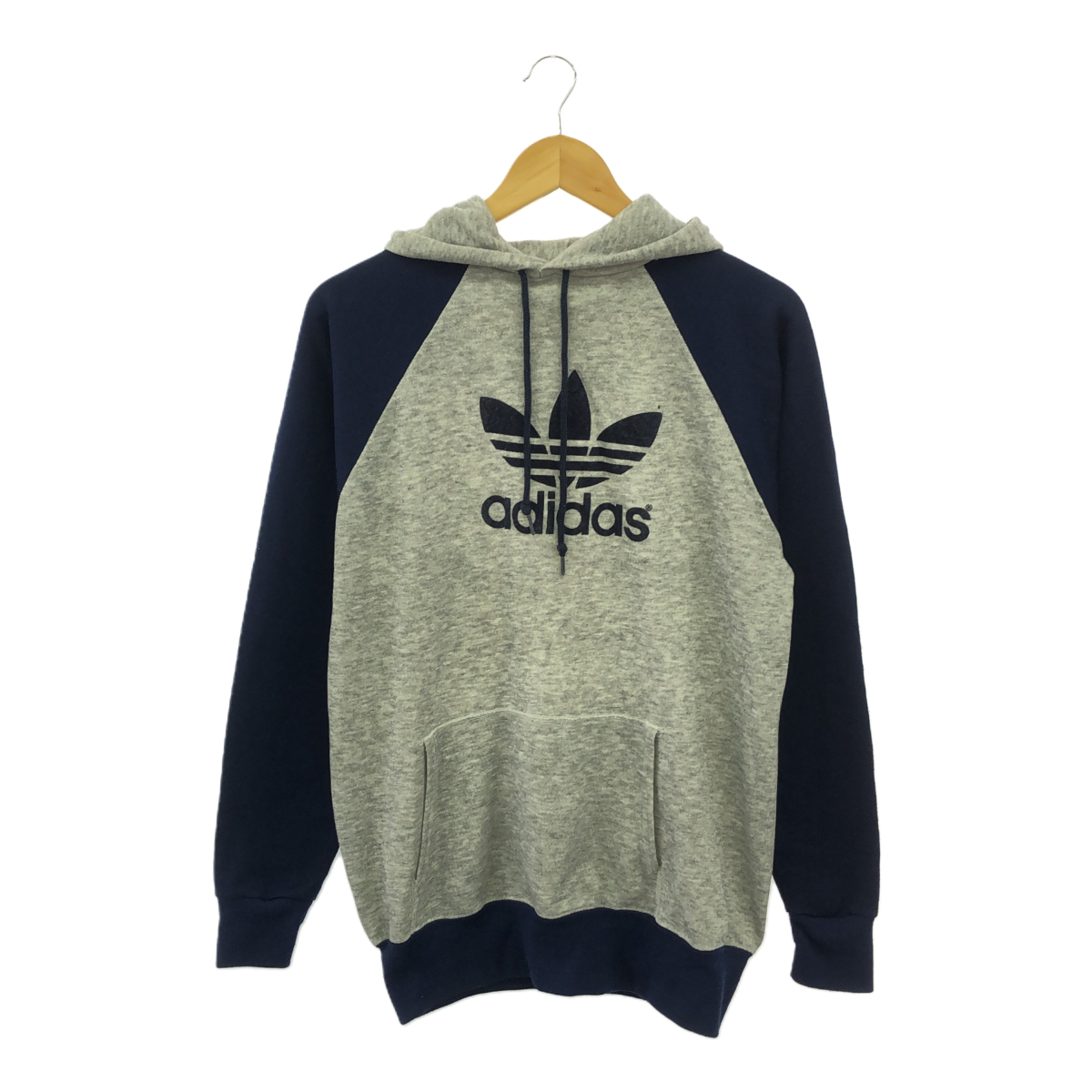 ◆中古品◆adidas アディダス ツートン パーカー ビンテージ 紺 グレー スウェット スエット 80s USA制 Lサイズ X79039NSC
