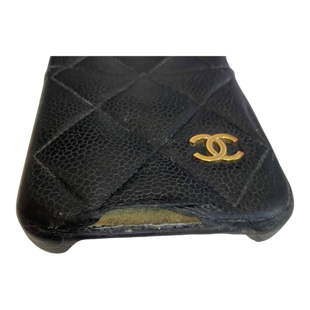 【中古品】CHANEL シャネル iPhoneケース キャビアスキン マトラッセ iPhone12 Pro ブラック レザー ココマーク A84920RL