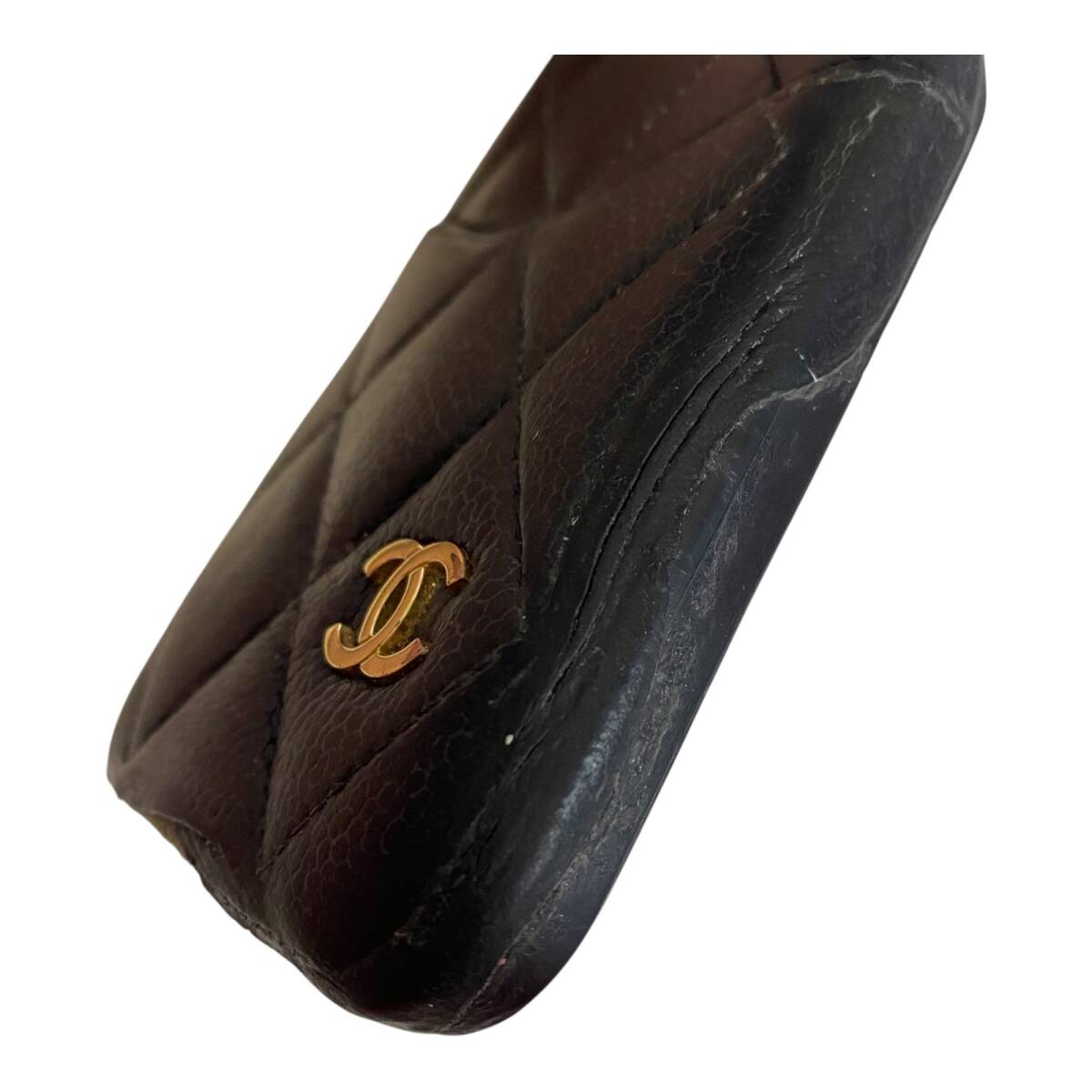 【中古品】CHANEL シャネル iPhoneケース キャビアスキン マトラッセ iPhone12 Pro ブラック レザー ココマーク A84920RL