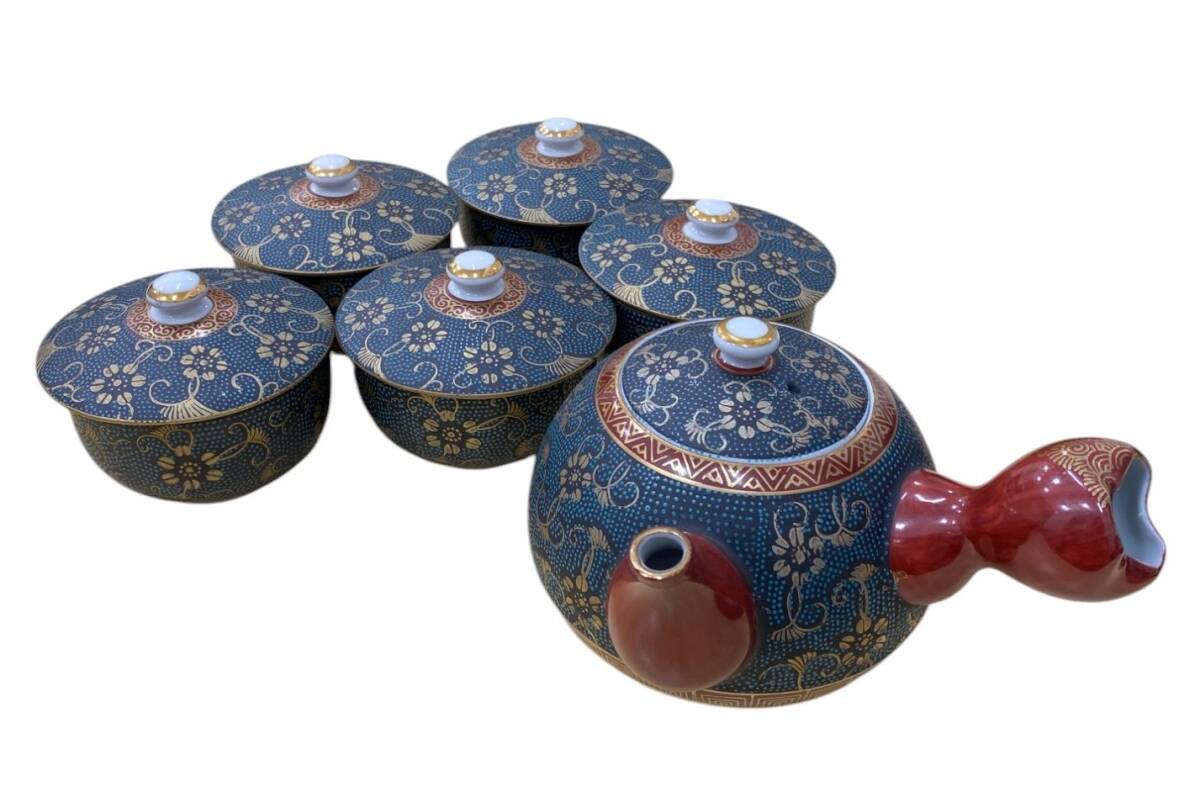 九谷焼 青粒窓絵松竹梅煎茶器セット （九谷焼 茶器セット湯呑