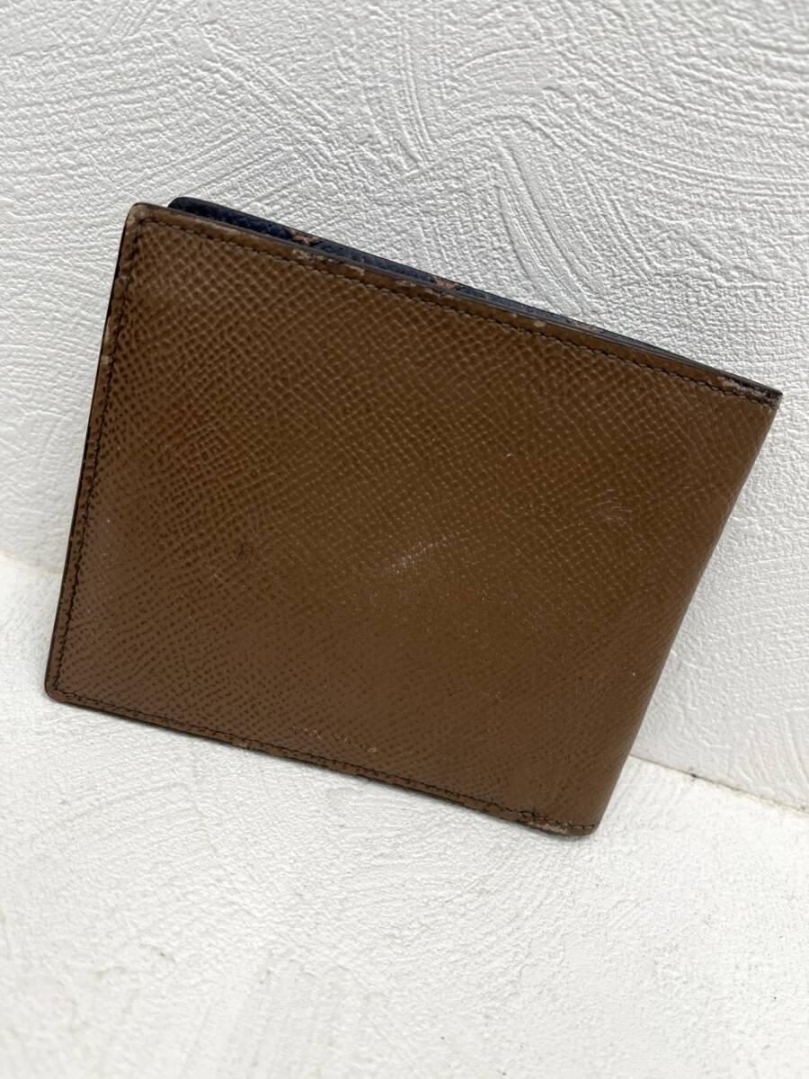 【中古品】dunhill ダンヒル 二つ折り 財(cái)布 ダークブラウン 茶 ネイビー 柄 メンズ STG1926