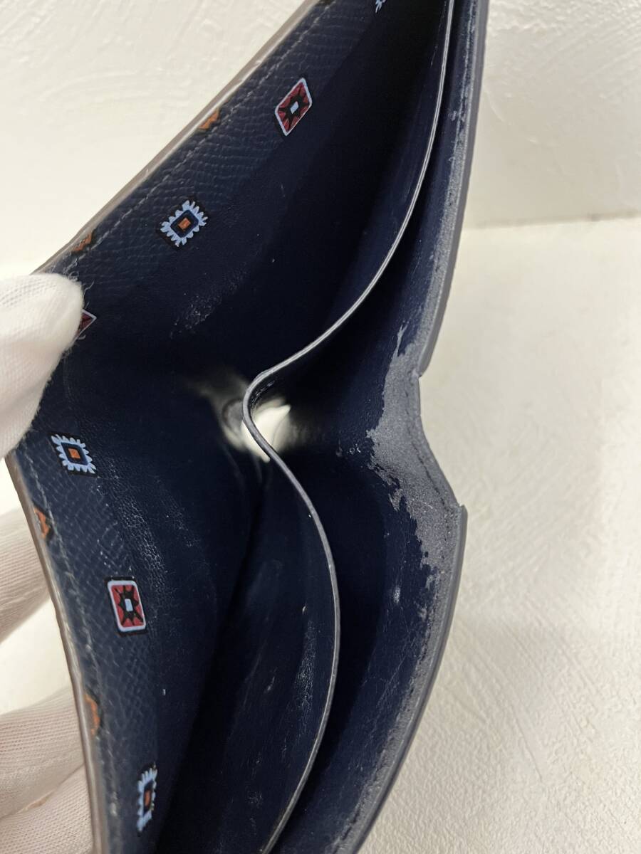 【中古品】dunhill ダンヒル 二つ折り 財(cái)布 ダークブラウン 茶 ネイビー 柄 メンズ STG1926