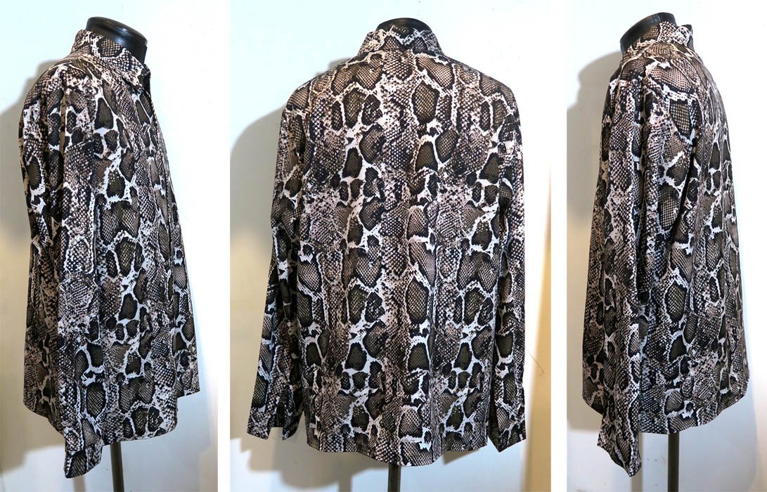 新品 Mサイズ パイソン柄 ヘビ柄 シャツ 長袖 ブラウン 1183 メンズ 柄シャツ 蛇 スネーク エレガント ロカビリー ウエスタン ロック_画像2