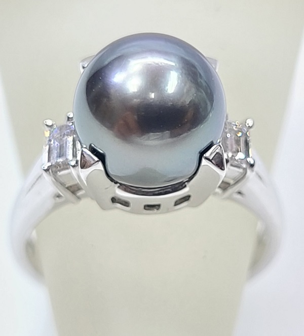 黒蝶真珠 パール ダイヤモンド 0.19ct PT900 プラチナ リング 約9.1mm 10號 指輪 貴金屬 ジュエリー