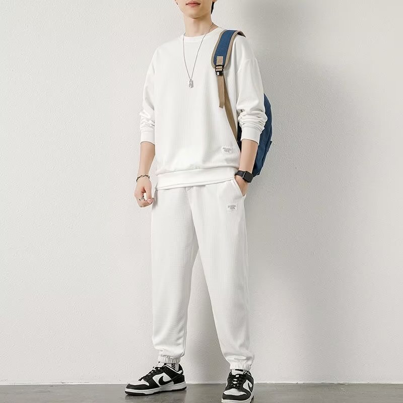 メンズ セットアップ 長袖 ロングパンツ スウェットパンツ ウエストゴム ボトムス カジュアル おしゃれ かっこいい ホワイト XL