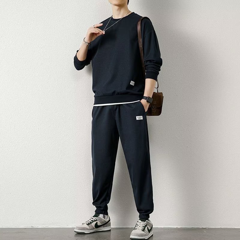 メンズ セットアップ 長袖 ロングパンツ スウェットパンツ ウエストゴム ボトムス カジュアル おしゃれ かっこいい ネイビー 2XL