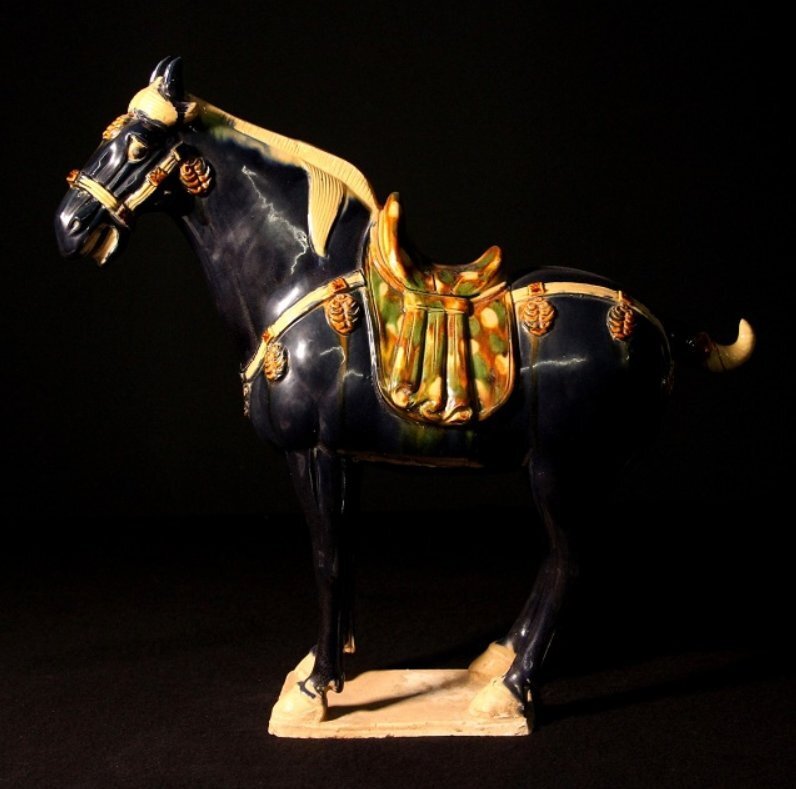 唐時代 唐三彩馬 高さ約51.5cm (検)三彩釉 置物 唐物 中国美術 唐時代 唐三彩馬 高さ約51.5cm (検)三彩釉 置物 唐物 中国美術