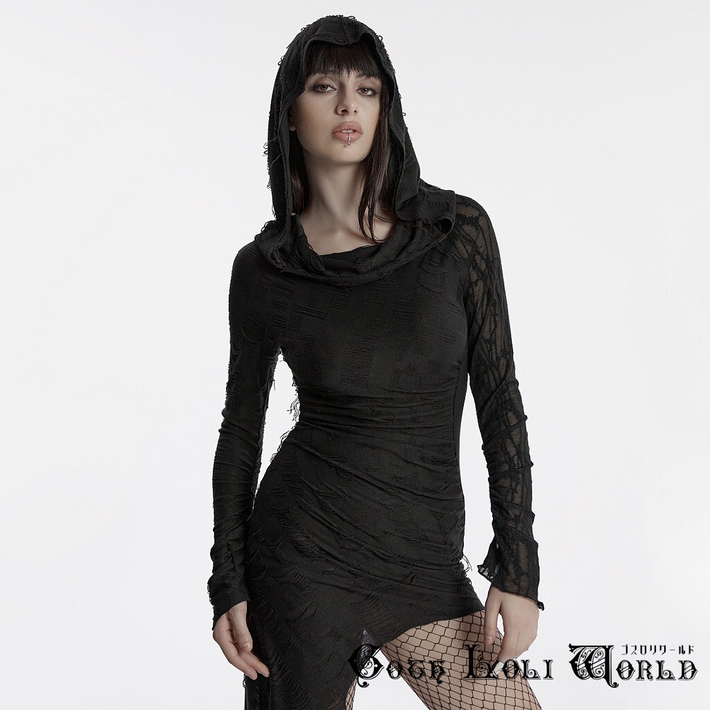 ゴスロリワールド OQ-803LQF-BK-XS-S ゴシックファッション フード付 タイト チュニック ゴシック ゴスロリ ビジュアル系_画像7