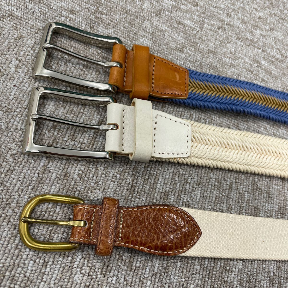 【145】SOLID BRASS ソリッドブラス　ベルト　イタリア製　3本セット　白ベルト　レザー　布_画像5